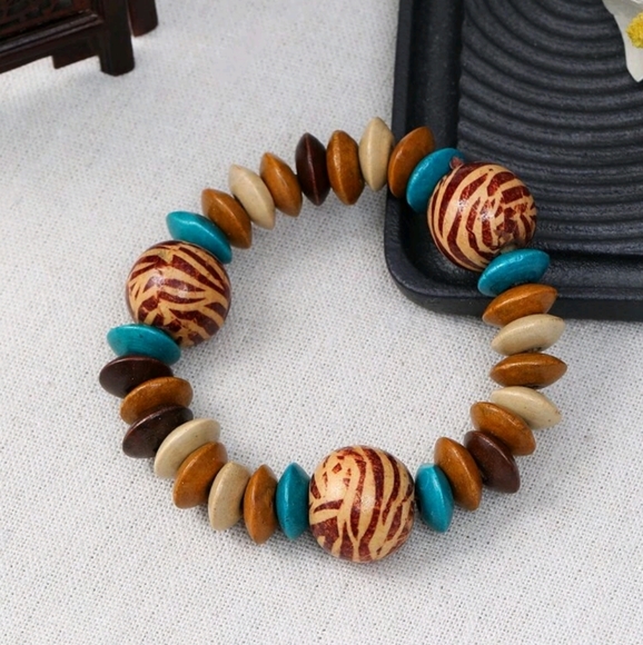 🍉5 for $25* Zebra Stripe Wood Bead Bracelet - Picture 1 of 2